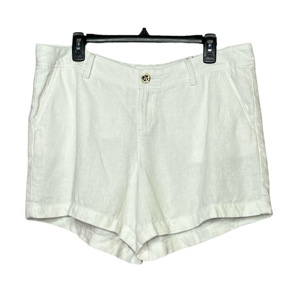 Lilly Pulitzer 100% Linen White Calla Shorts Summer Vacation Cruise Size 14